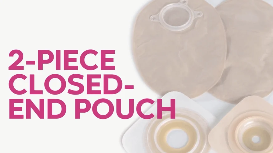 A video thumbnail of 'Application of a Closed-End Two-Piece Ostomy Pouching System'